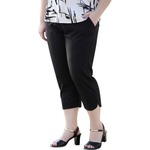 Summer Capris Pants 2021 Big Size Female Loose Chiffon With Pocket Straight Trousers 5XL 6XL Black Calf Length Pants For Women