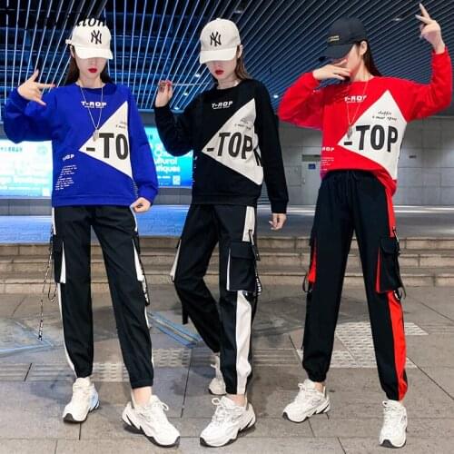 2pcs Set Tshirt + Pants Women Suit Set Street Cargo Hiphop Fashion Joggers Sweatpants Short Long Sleeve Letter Print Trouser