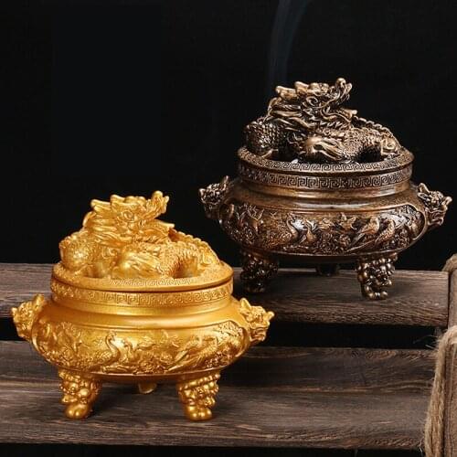 Chinese Dragon Incense Burner Holder Brass Mini Sandalwood Censer Incense Metal Craft Home Decoration