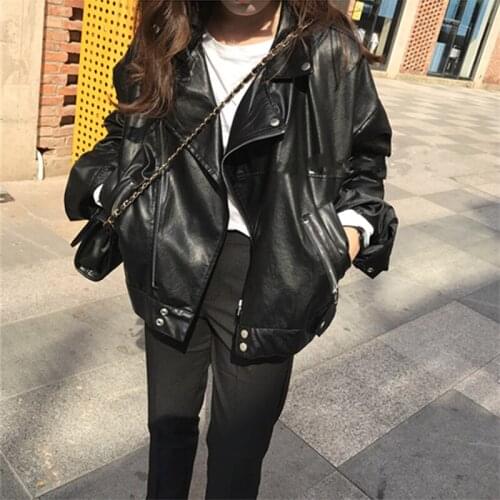 Autumn Winter Black Faux Leather Jacket Women Female BF Short Quilted PU Coat Ladies Loose Motorcycle Biker Jackets Windbreaker