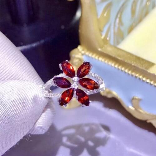 LeeChee natural garnet ring for women birthday gift 3*6mm 6 pieces wine red gemstone fine jewelry real 925 solid sterling silver