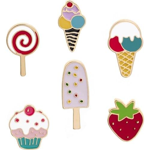 Summer Icecream Strawberry Ice Lolly Lollipop brooches Badges Cute Pins Gifts For Friends Wholesale Jewelry