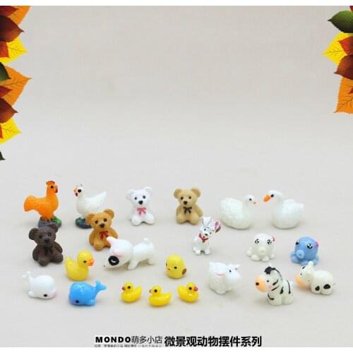 Micro Landscape Animal Model Ornaments Lamb Rabbit Dog Duck Cow Sea Fish Potted Succulent Miniature Material Figurine Toys Decor