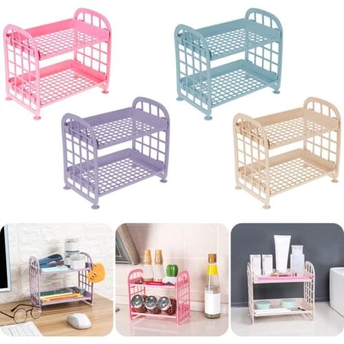 New Countertop Organizer 2 Tier Shelf Makeup Cosmetics Organizer Spice Seasoning Jar Holder Home Storage Rack Hollow Bathroom