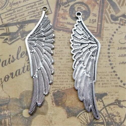 BULK 30pcs Zinc Alloy Metal Angel Wing Charms Vintage Silver Plated Religious Pendants Wholesale DIY Jewelry 61.3*17.2mm 3.2g