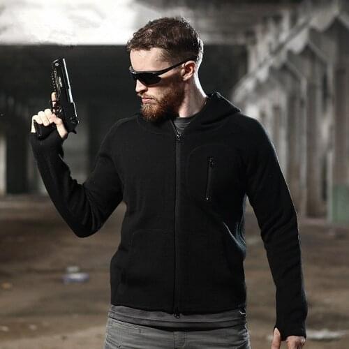 Autumn Winter Men Thin Hooded Knitted Sweatshirt Coat Outdoor Sport Hiking Climbing Soft Shell Tactical Knitting Jacket Tops