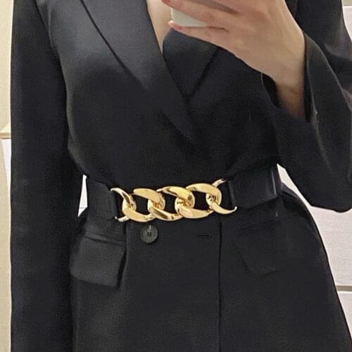 Gold chain belt elastic silver metal waist belt for women high quality stretch cummerbunds ladies coat waistband elasticity 68CM