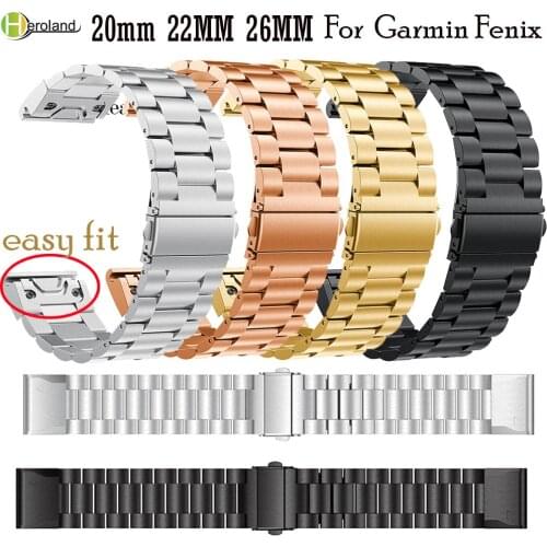 Stainless Steel Watch Band Strap For Garmin Fenix 6 6X 6S /5S 5X 5 Plus Fenix 3 3 HR 26mm 22mm 20mm Replacement smart wristStrap