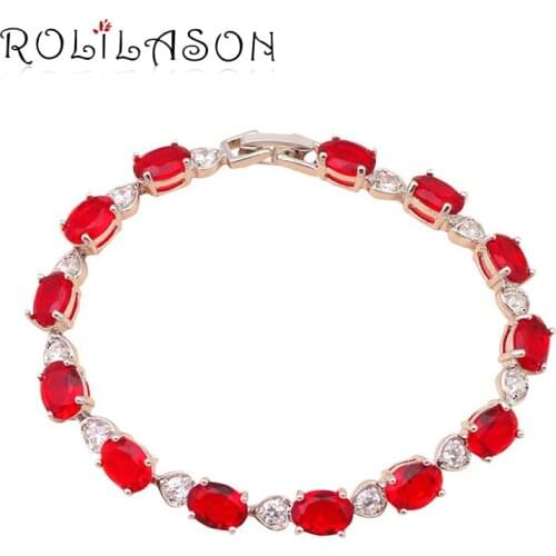 ROLILASON classic design red and white crystal zircon silver bracelet Zircon women dinner party style Fashion Jewelry TB579