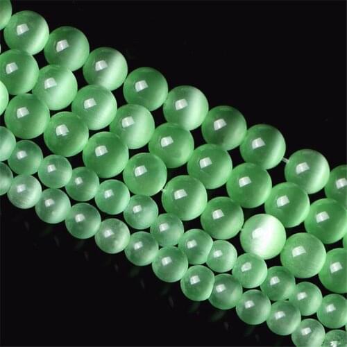 RONGQING Light Green Cat Stone Semi-finished Products Scattered Beads 6/8/10/12mm Cat Eye Stone DIY Loose Spacer Beads