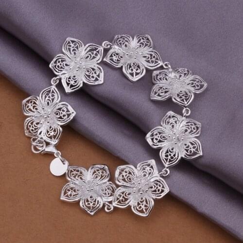 Silver color exquisite flowers bracelet fashion cute nice women lady chain jewelry charm silver jewelry birthday gift H317