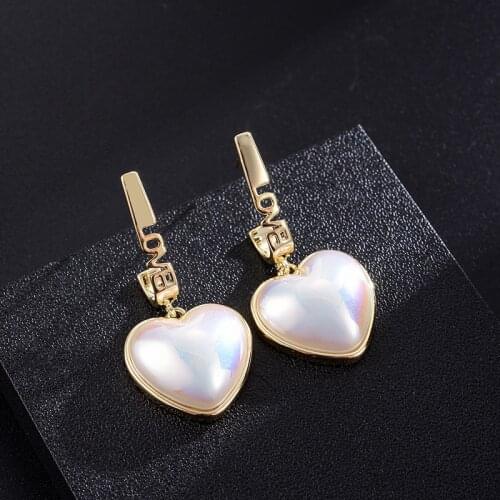 Dorado Bijou Heart Shell Pearl Drop Earrings For Woman Girl Party Engrave Words With Love Fashion Jewelry Accessories Gift 2021