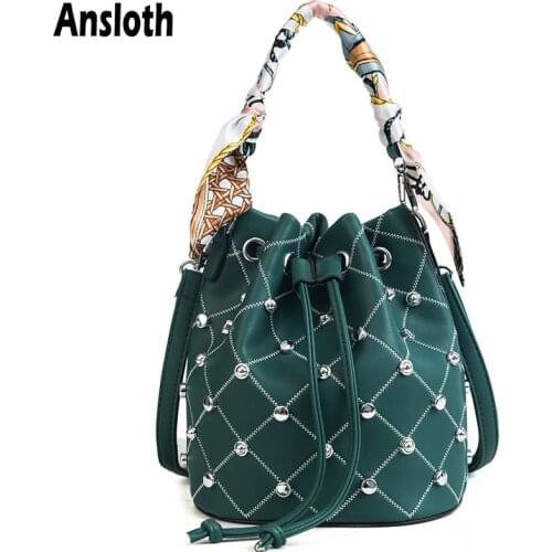 Ansloth Fishing Net Bucket Bag Scarves Hand Bags PU Leather Shoulder Bags Crossbody Bags For Women High Quality Tote Bags HPS934