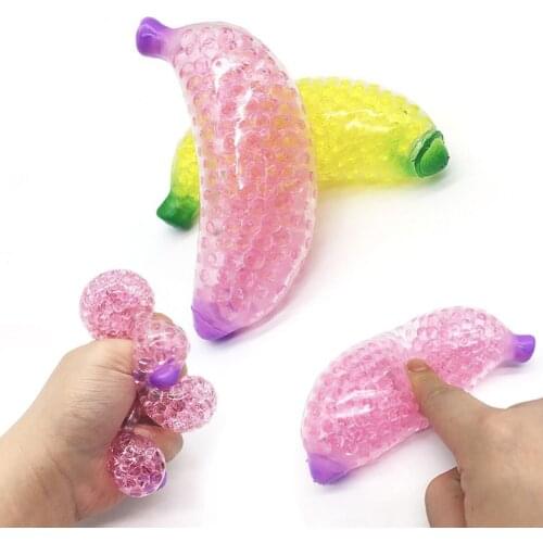 TPR Simulation Fruit Banana Squeeze Fidget Toys Scented Bead Bubbles Stress Ball Vent Decompression Toys for Children Adults