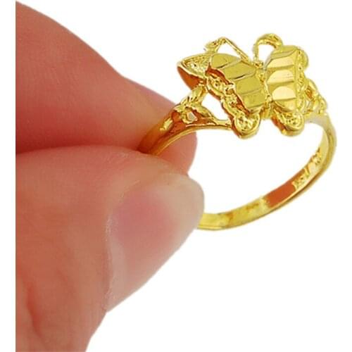 Fashion Brand Jewelry Real 24K Gold Color Rings Butterfly Gold Filled Rings For Women Girl Party Jewelry R017