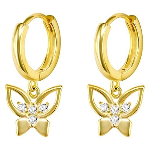 925 Silver Ear Buckle Butterfly Earrings for Women Simple Cute Crystal Hanging Earring Korean Huggie Hoop Earrings Jewelry Gifts