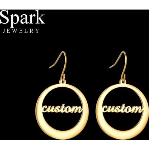 Spark Custom Name Hoop Earrings Stainless Steel Personalized Hollow Star Geometric Dangle Name Earrings For Women Birthday Gift