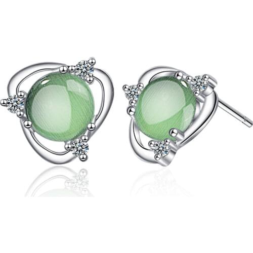 Dreamhonor 925 Sterling Silver Triangle Opal Stud Earrings Women Exquisite Girlfriend Jewelry Accessories