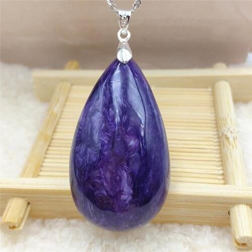 100% Natural Charoite Purple Women Water Drop Pendant From Russia Necklace Jewelry 44x25x12mm Fashion Bead AAAAA