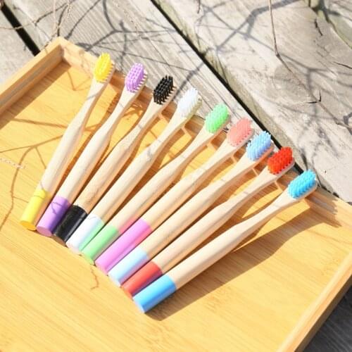 1-2pcs kids Multi-color Natural Bamboo Toothbrush with Round Wood Handle Soft Bristle Adult Toothbrush Eco Friendly Bamboo Tooth