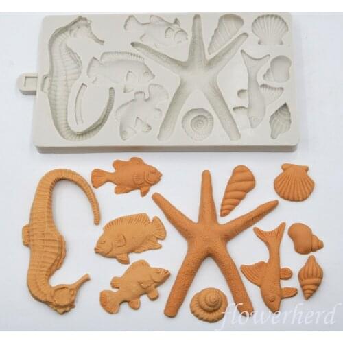 1set Seaside Accessories Mould DIY New Kind Baby Birthday Cake Mold Fondant Molds Chocolate Silicone Mold New Year Candy Mold