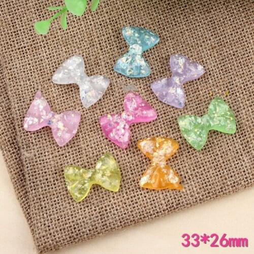 33*26mm 10pcs Glitter Colorful Resin Cabochon Ornament Accessories Glitter Hair Jewelry Bow Center Clip Decor Clay Beads charms