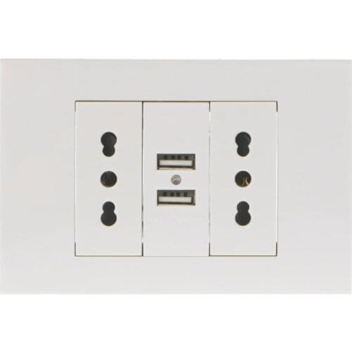 16A WallDouble Italian/Chile Plug Power Socket Adapter Dual USB Ports Panel 5V 1A