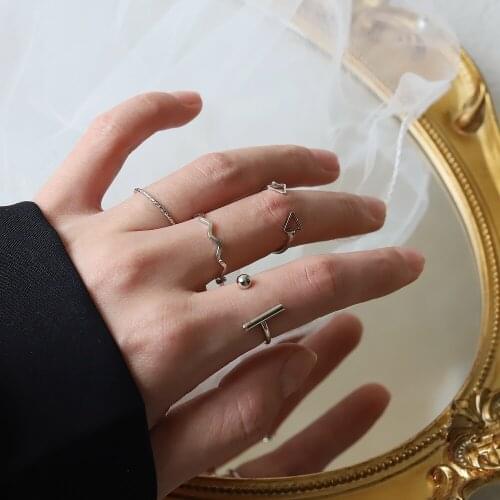 4pcs Punk Ring Trend Temperament Simple Fashion Triangle Geometry Four-piece Female Student Open Ring Men and Women Jewelry