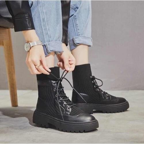 Martin Boots Women New Spring Autumn Womens Short Boots British Style Thick-soled Black Motorcycle Boots Knight Boots Women