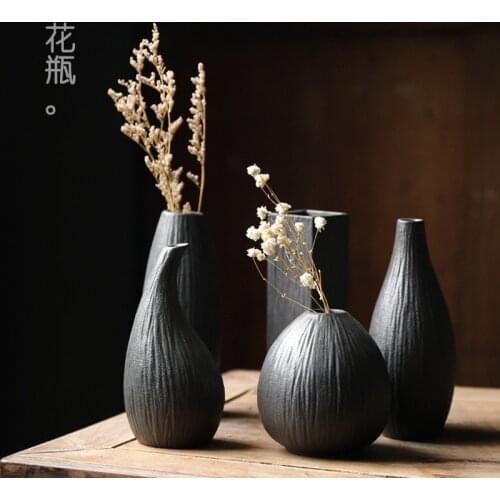 Black Vase Small Porcelain Retro Chinese Porcelain Vase Indoor Desk Floor Office Accessories Geometric Jarrones Vases BG50VS