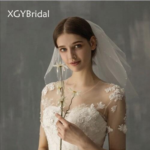 Double Layer Bridal Veils 2021 New Arrival Short Beaded Pure Yarn Wedding Veil Fashion Wedding Accessories