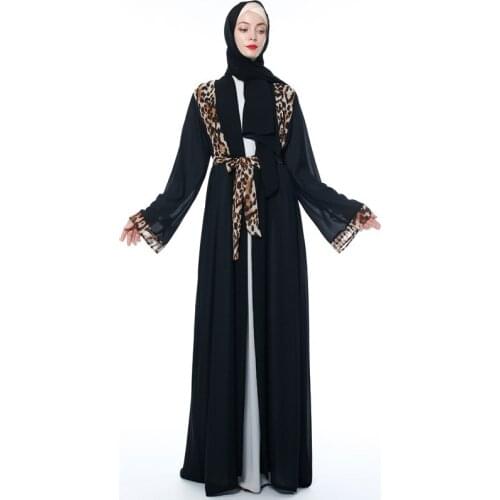 Elegant Muslim Print Abaya Leapord Maxi Dress Cardigan Kimono Long Robe Gowns Jubah Middle East Ramadan Eid Arab Islamic Prayer