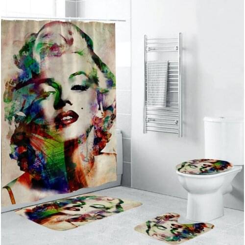 Girls Beautiful And Lovely Design Waterproof Bathroom Shower Curtain Seat Carpet Cover Toilet Lid
