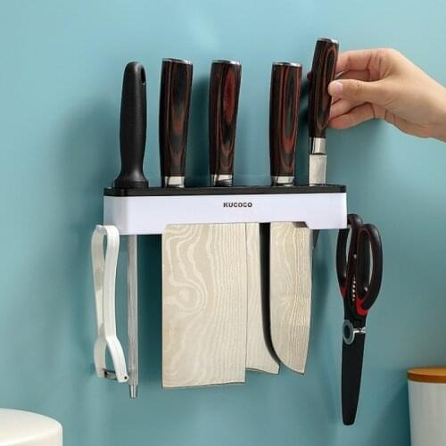 Kitchen Accessory Knife Block Draining Rack Knives Storage Shelf Wall Mounted Cutters Organizer Dry Holder Cooking Utensil Tool