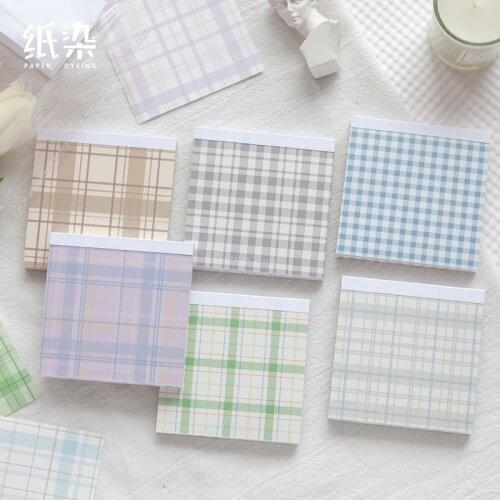 Cute Kawaii Plaid Series Memo Pad Sticky Notes Stationery Message Posted It Planner Stickers Notepads Office School Supplies
