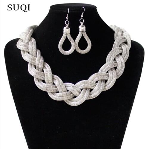 SUQI fashion luxurious Necklace Bijoux chokers necklaces for womens bohemian hand-woven rope necklace set chain jewelry