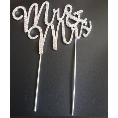Mr & Mrs Crystal Cake Topper Silver Rhinestone Wedding Birthday Bling cake toppers decorations Party Favor Cake Accessory gift