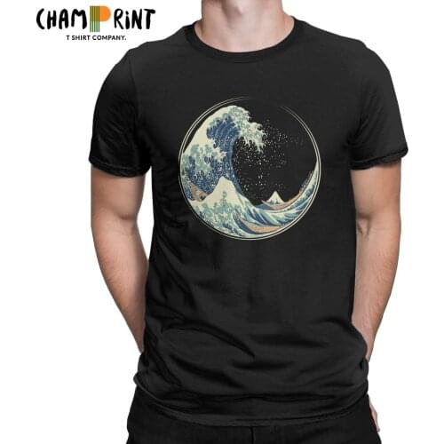 Men T-Shirt The Great Wave Of Kanagawa Casual 100% Cotton Tees Short Sleeve T Shirts Crewneck Clothing Original