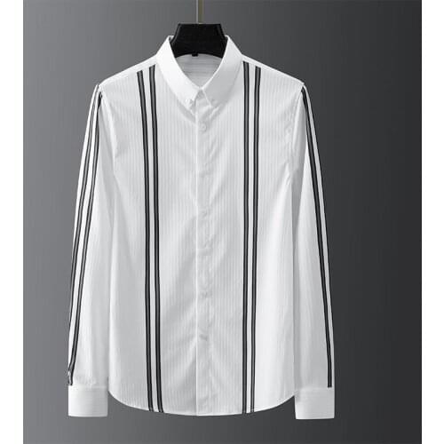 Mens summer shirt Luxury Long Sleeve Business Casual Mens Dress Shirts Fashion Slim Fit Stripe Man Shirts Plus Size 4xl