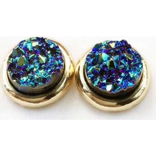 YJX030 Wholesale 5 Pair Set Mini Stud Earrings Iridescent Druzy Imitation Rock Stone Chic Jewelry