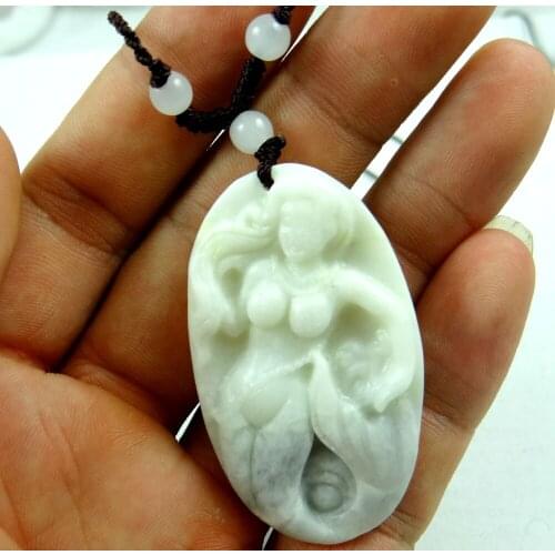 Natural stone Quartz crystal Chinese hand-carved statue of Mermaid amulet pendant for diy jewelry making Necklace Accessories A7
