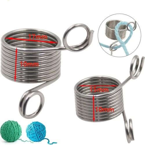 2Size 17-19mm Yarn Spring Guides Stainless Steel Needle Thimble Ring Type Knitting Tools Finger Wear Thimble Sewing Accessories