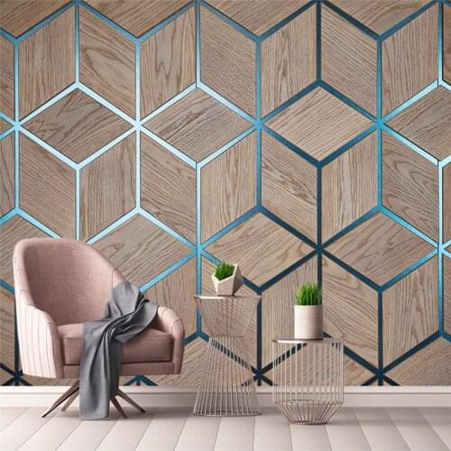 Custom Mural Wallpaper Geometric Wood Grain Line Background Wall Painting