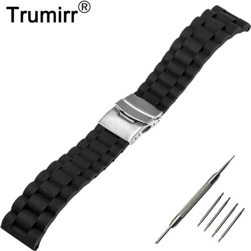 22mm Silicone Rubber Watch Strap for Pebble Time / Steel Samsung Gear 2 R380 R381 R382 Stainless Steel Buckle Band Bracelet