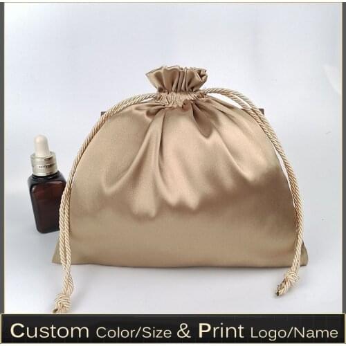 Custom Logo silk satin Package Bag Extenssions HandBag Bodysuit Travel Organizers Beauty Case Drawstring Packaging Bag 20pcs/lot