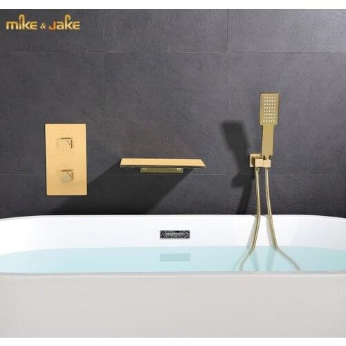 Gold brush bathtub shower mixer concealed installation shower faucet with high preasure hand shower set Laskine bathtub mixer
