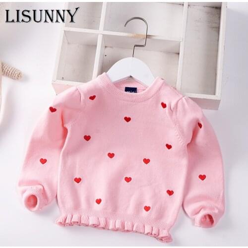 Girls Sweater 2021 New Autumn Winter Embroidery Love Baby Sweaters Children Jumper Toddler Pullover Kids Knitted Clothes 0-5y