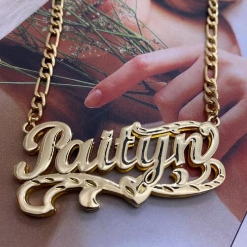 Custom Name Necklace Figaro Chain Gothic Double Plated Name Necklace Stainless Steel Piercing Carving Pendants Necklace Gift