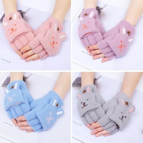 Sale Flip Mittens Half-finger Gloves for Girl Women Winter Warm Fingerless Mittens Touch Screen Outdoor Sport Female Gloves