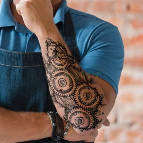 Waterproof Temporary Tattoo Sticker gearwheel industry tatto flash tatoo fake tattoos for kids men women